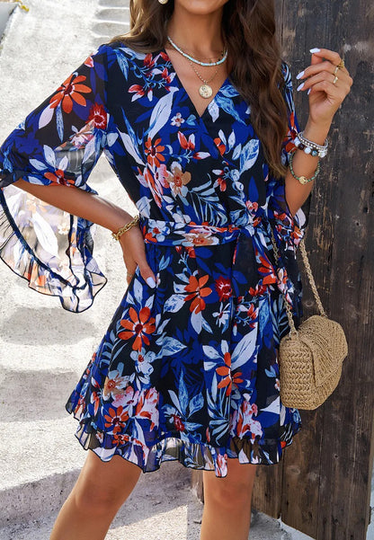 Robe Portefeuille à Manches à Volants pour Femme | Idéale pour les Événements d'Été