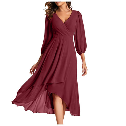 Robe À Col En V Avec Coupe Cintrée Et Ourlet Asymétrique Pour Femme | Idéal Pour Usage Quotidien Et Occasions