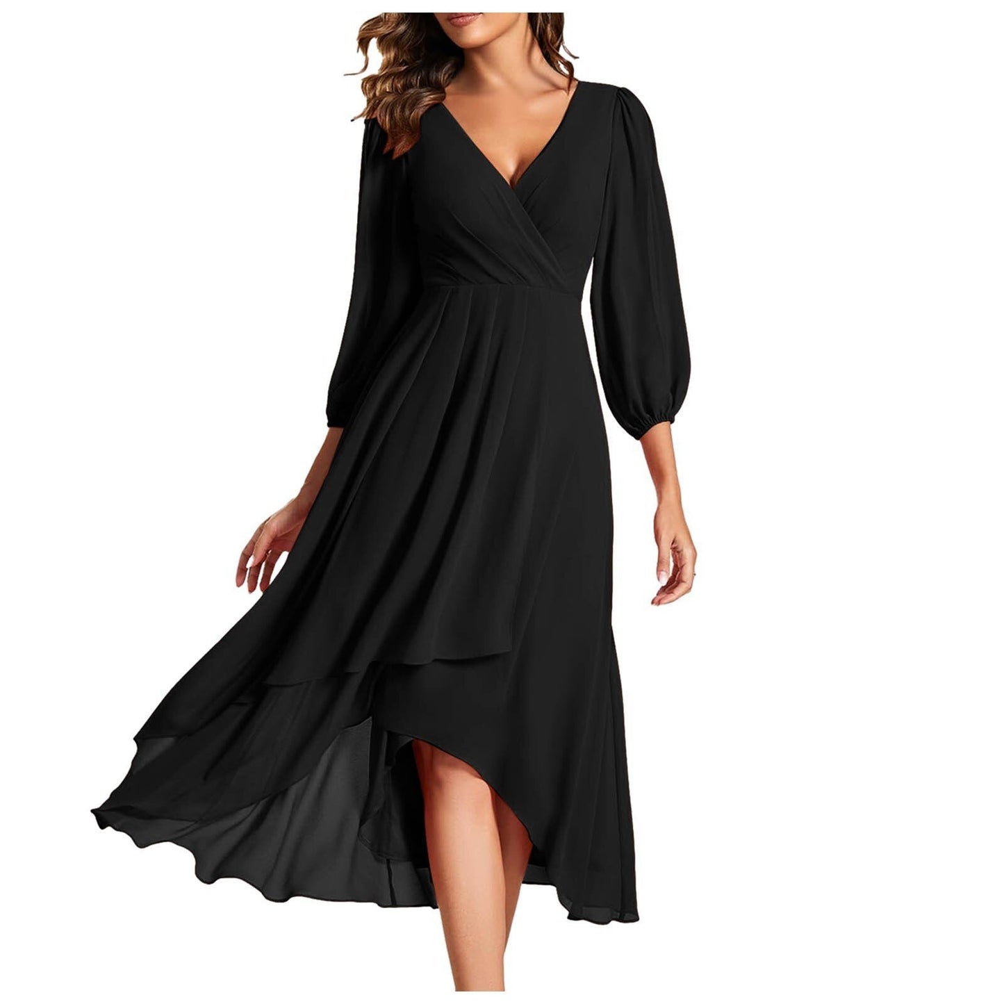 Robe À Col En V Avec Coupe Cintrée Et Ourlet Asymétrique Pour Femme | Idéal Pour Usage Quotidien Et Occasions