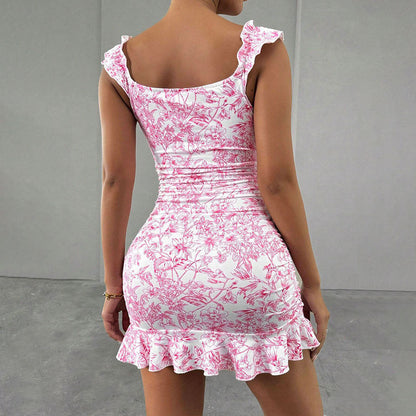 Robe Mini À Épaules Dénudées Avec Motif Floral Et Finition Froncée Pour Femme | Idéale Pour Sorties Et Événements
