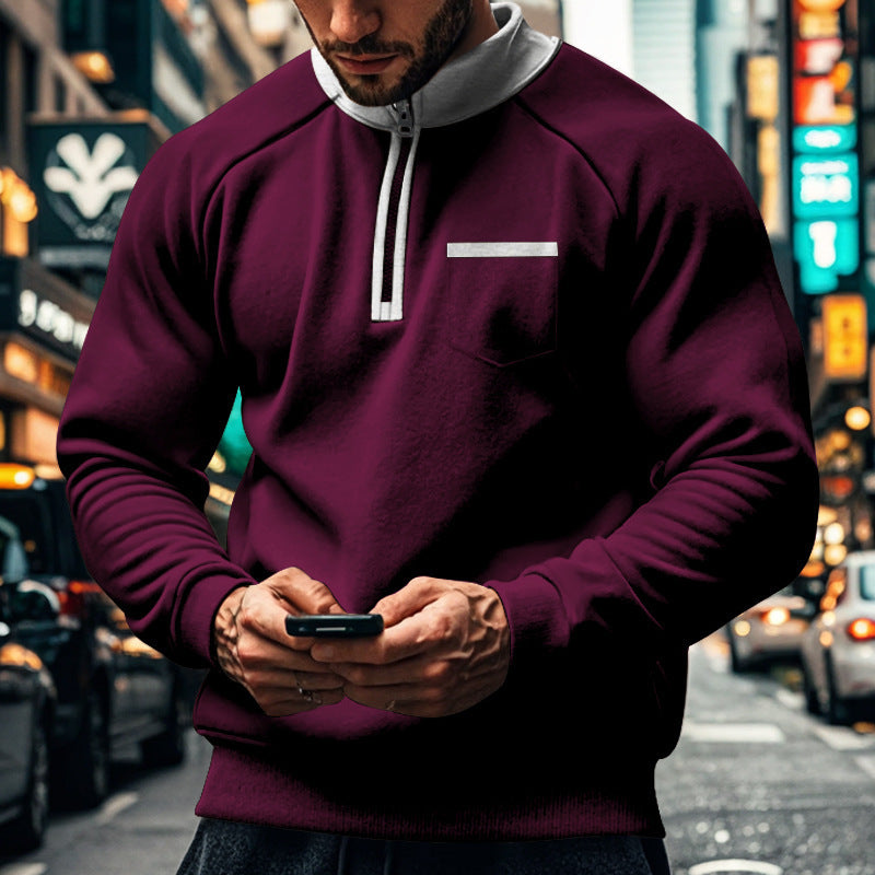Sweat À Col Montant Zippé Avec Poche Poitrine Pour Homme | Idéal Pour Une Utilisation Toute L’Année