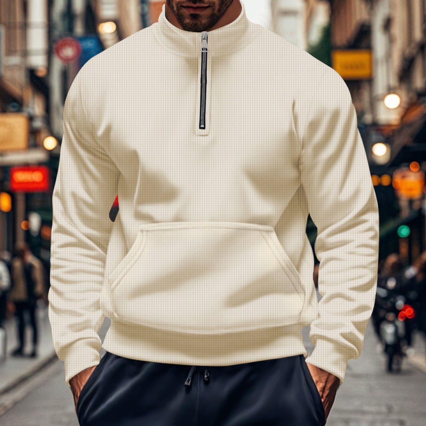 Sweat À Demi‑Zip Avec Poche Kangourou Pour Homme | Idéal Pour Une Utilisation Quotidienne