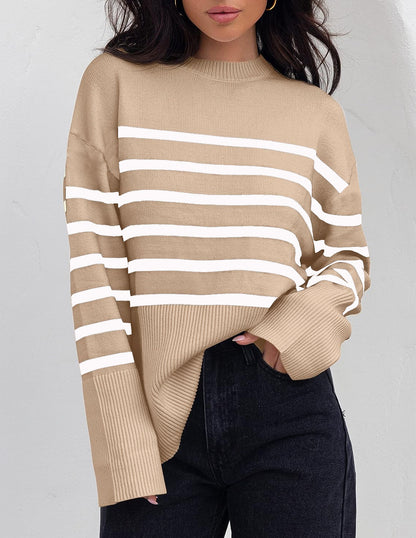 Pull à Rayures avec Encolure Ronde et Coupe Ample pour Femme | Idéal pour un Usage Quotidien