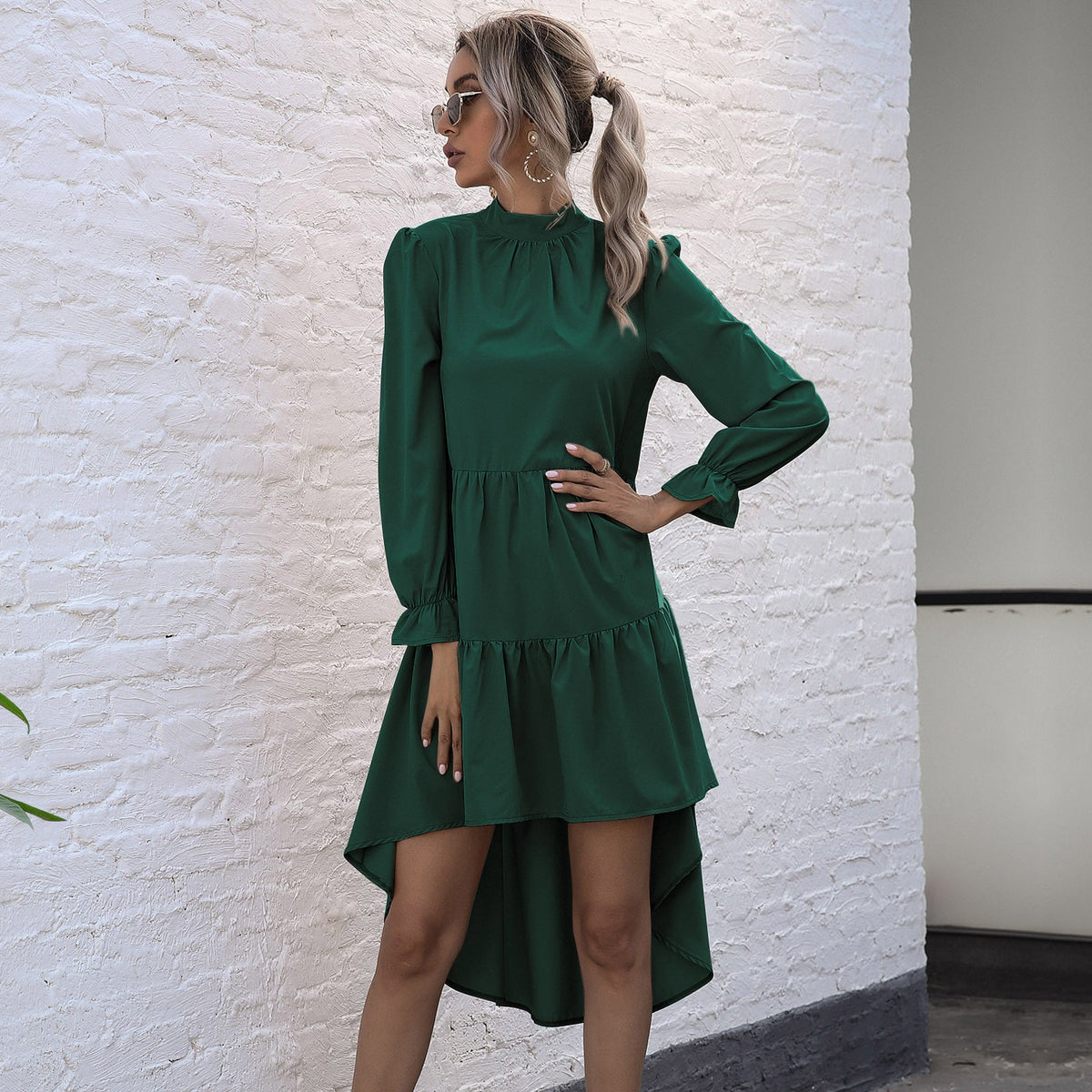 Robe Midi à Manches Longues avec Détails à Ruches pour Femme | Idéale pour Événements et Quotidien
