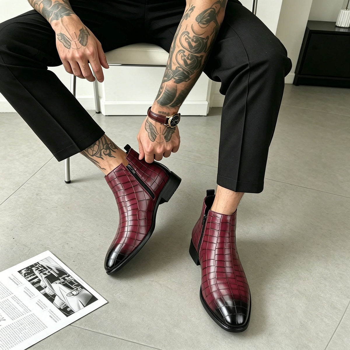 Bottines Chelsea à motif croco pour hommes