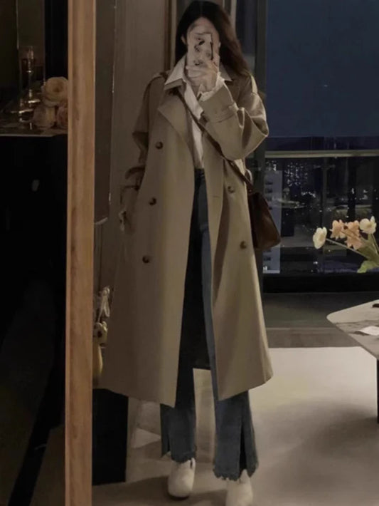 Trench-Coat Long avec Revers pour Femme | Idéal pour La Mi-Saison Et Le Bureau
