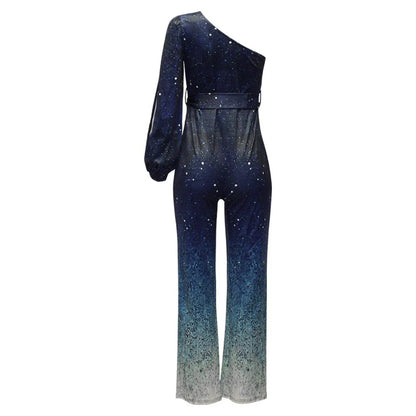 Combinaison avec design asymétrique et jambes larges pour femmes | Idéale pour les fêtes et événements