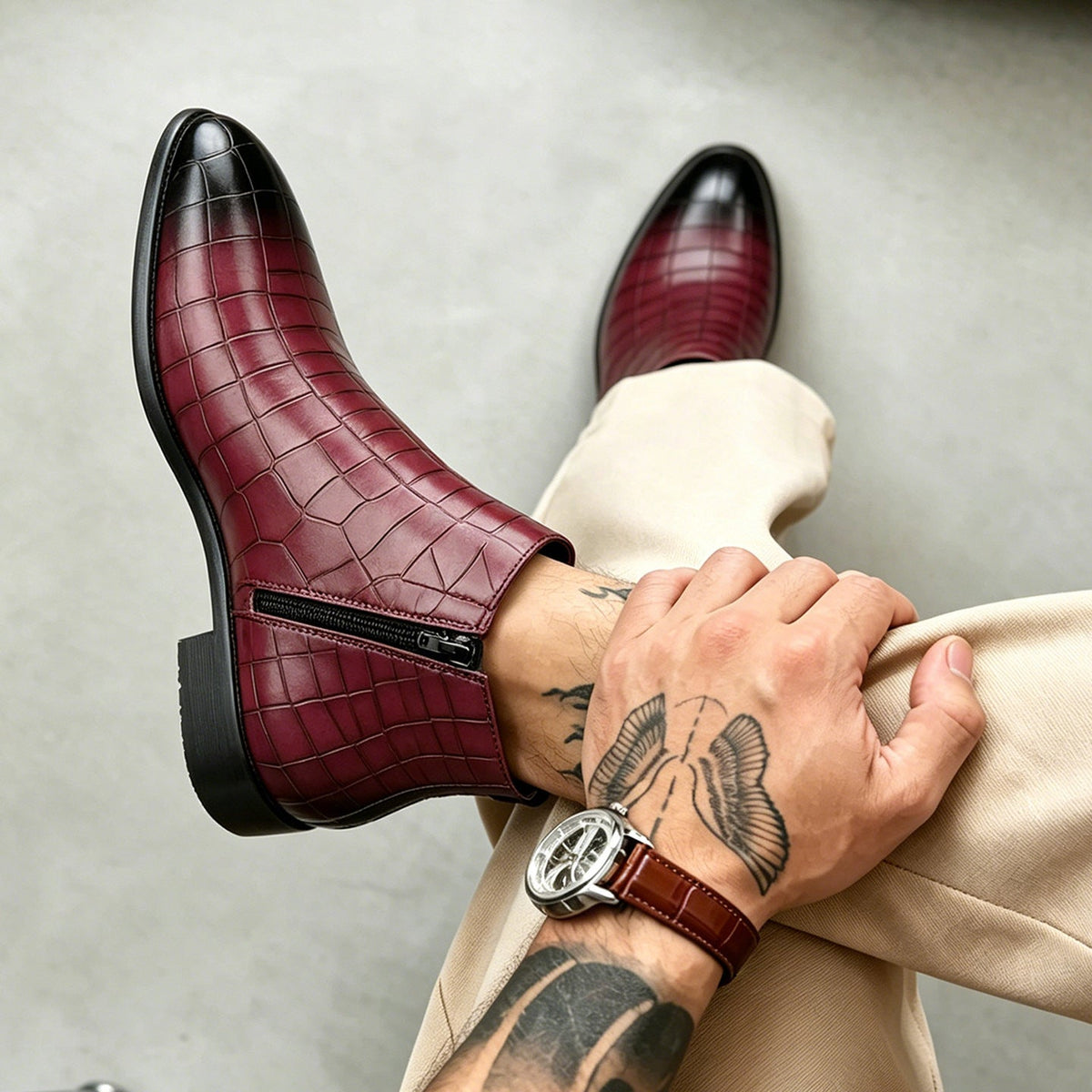 Bottines Chelsea à motif croco pour hommes
