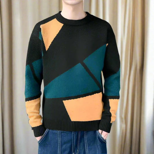 Pull Tricoté à Motif Géométrique avec Manches Longues pour Hommes | Idéal pour la Mi-Saison
