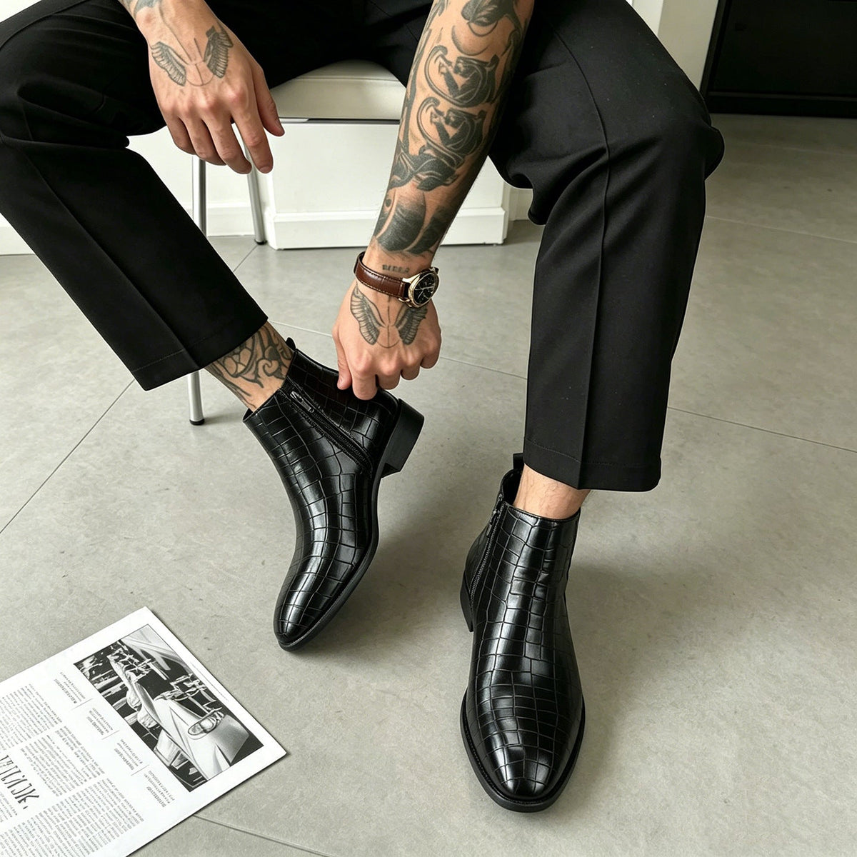 Bottines Chelsea à motif croco pour hommes