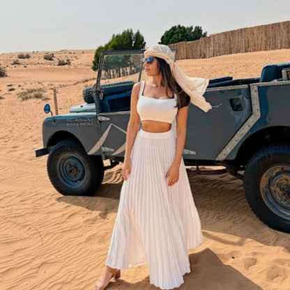 Ensemble Deux Pièces avec Crop Top Slim Fit et Jupe Maxi Plissée pour Femme | Idéal pour un Usage Quotidien
