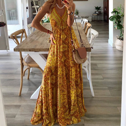 Robe Maxi À Bretelles Fines Et Col En V Pour Femme | Idéale Pour Les Journées Chaudes Et Les Sorties Décontractées