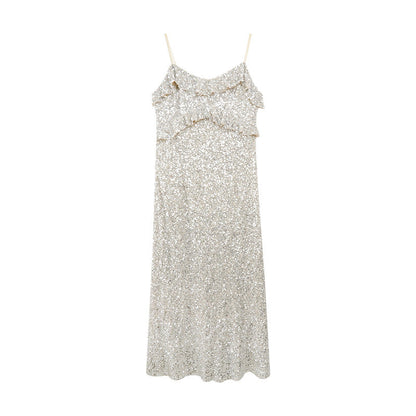 Robe Sans Manches à Détails Scintillants et Volants pour Femme | Idéale pour les Soirées