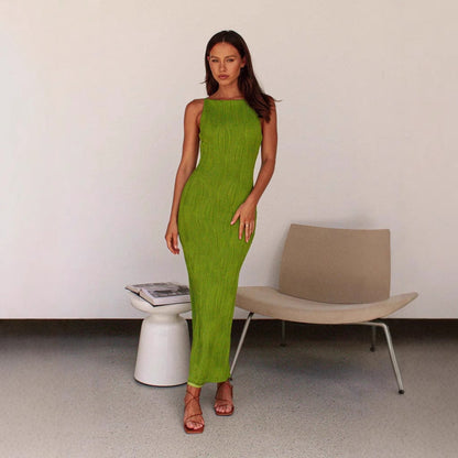 Robe Midi Sans Manches Avec Dos Ouvert Et Texture Ondulée Pour Femmes | Idéal Pour Soirées Et Occasions Spéciales