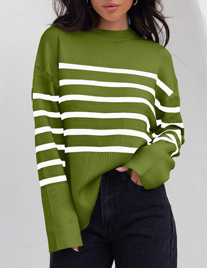 Pull à Rayures avec Encolure Ronde et Coupe Ample pour Femme | Idéal pour un Usage Quotidien