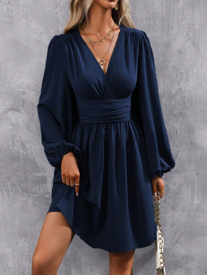 Robe Portefeuille Longueur Genou avec Manches Bouffantes pour Femme | Idéale pour Quotidien et Occasions