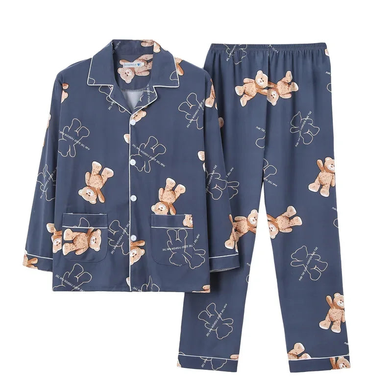 Pyjama Deux Pièces pour Homme avec Haut à Manches Longues et Pantalon | Idéal pour le Printemps et l'Automne