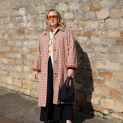 Trench-Coat à Motif Carreaux avec Poches Plaquées pour Femmes | Ideal for Mi-Saison et Usage Quotidien