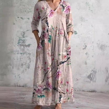 Robe d'Été avec Motif Floral et Col en V pour Femme | Idéale pour la Saison Chaude