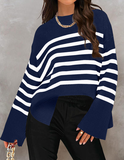 Pull à Rayures avec Encolure Ronde et Coupe Ample pour Femme | Idéal pour un Usage Quotidien