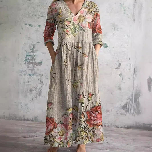 Robe d'Été avec Motif Floral et Col en V pour Femme | Idéale pour la Saison Chaude