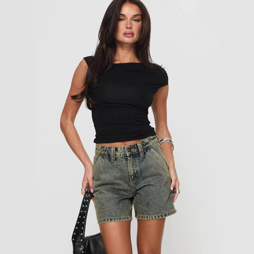 Short Denim Taille Haute Coupe Décontractée Pour Femmes | Idéal Pour L’été