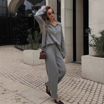 Ensemble Deux Pièces avec Chemise Boutonnée et Pantalon Ample pour Femme | Idéal pour le Quotidien