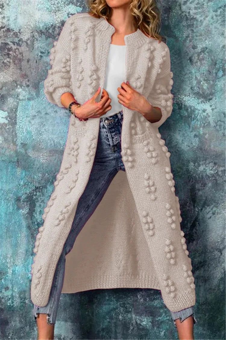 Cardigan long avec pompons et poches pour femmes | Idéal pour l’automne