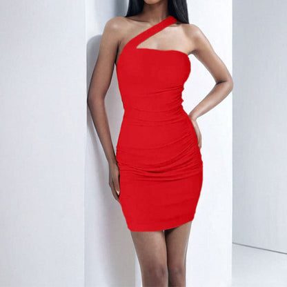 Robe Mini Asymétrique À Une Bretelle Avec Taille Froncée Pour Femme | Idéale Pour Sorties Et Événements