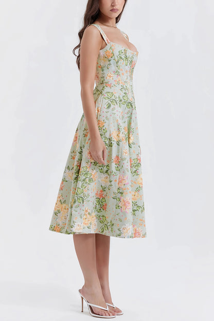 Robe Midi Fendue à Imprimé Floral Vert pour Femme | Idéale pour l’Été ou une Sortie Décontractée