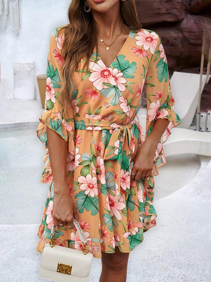 Robe Portefeuille à Manches à Volants pour Femme | Idéale pour les Événements d'Été
