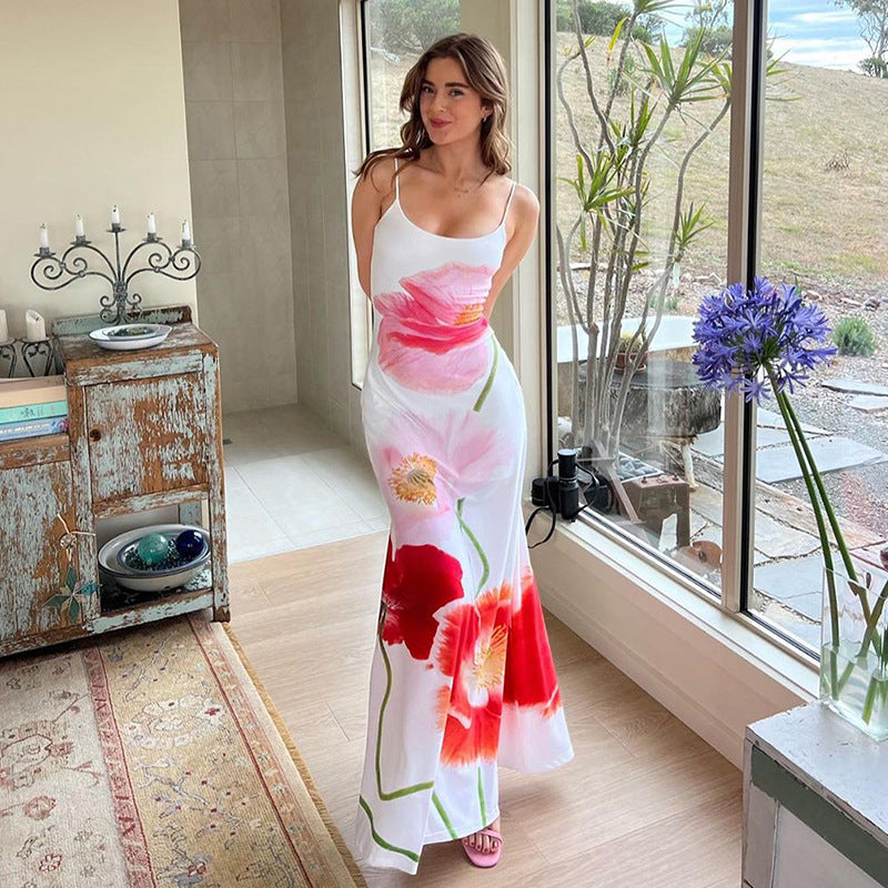 Robe Maxi Avec Imprimé Floral Et Dos Échancré Pour Femme | Idéale Pour Le Printemps Et L’été