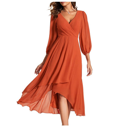Robe À Col En V Avec Coupe Cintrée Et Ourlet Asymétrique Pour Femme | Idéal Pour Usage Quotidien Et Occasions