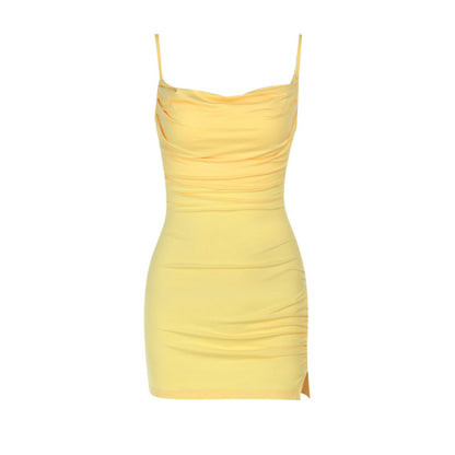 Robe Mini À Ruchés Avec Fente Latérale Et Bretelles Réglables Pour Femme | Idéale Pour Sorties Et Événements