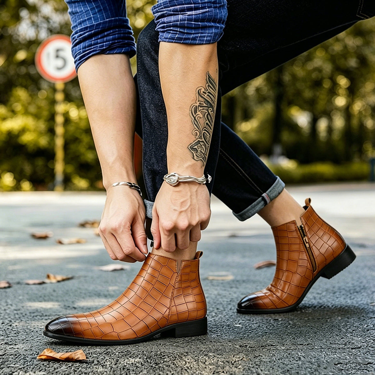 Bottines Chelsea à motif croco pour hommes
