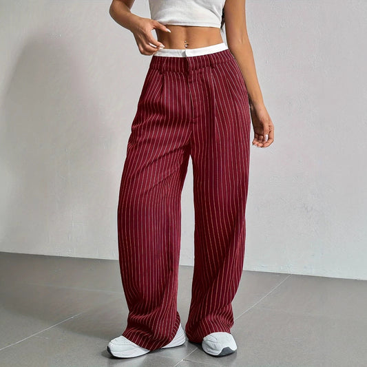 Pantalon Large À Rayures Verticales Avec Taille Élastiquée Pour Femme | Idéal Pour Usage Quotidien