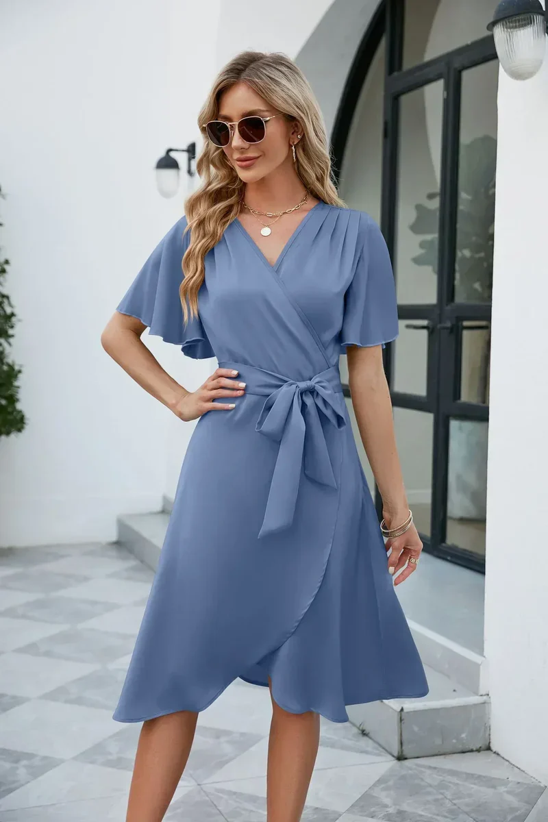 Robe Portefeuille avec Manches Courtes pour Femme | Idéale pour l'été