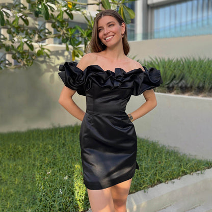 Robe Mini Épaules Dénudées Avec Volants Volumineux Pour Femmes | Idéale Pour Les Soirées Et Occasions