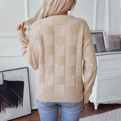 Pull Pullover À Motif Carreaux Col Rond Coupe Ample Pour Femme | Idéal Pour Usage Quotidien Et Voyage