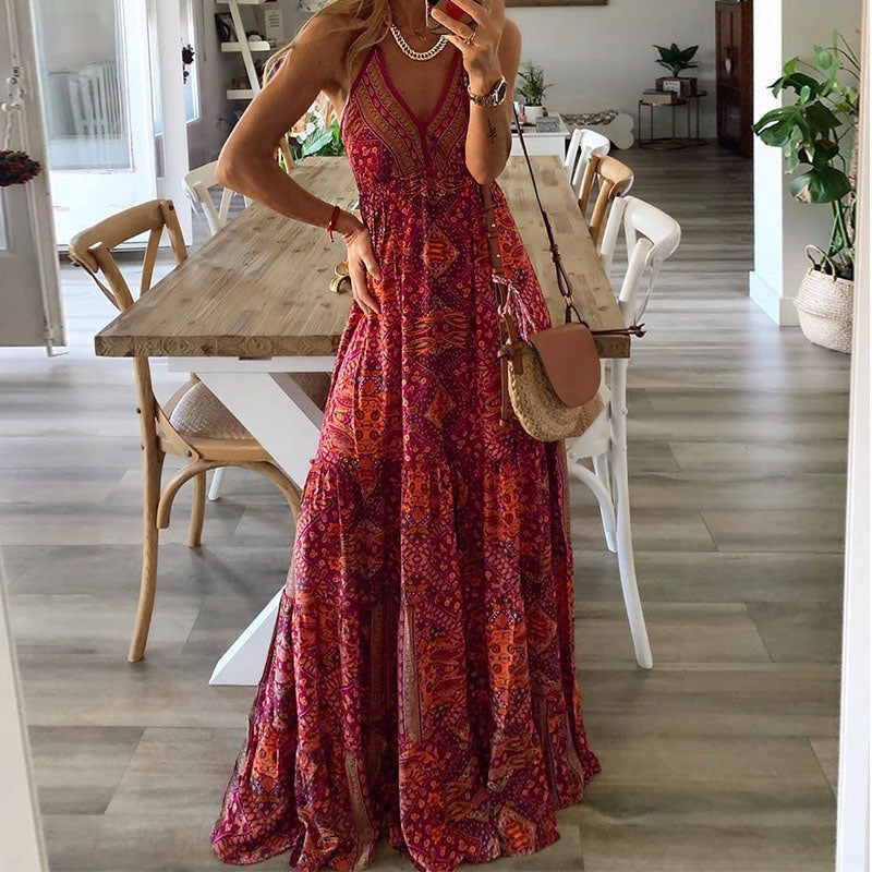 Robe Maxi À Bretelles Fines Et Col En V Pour Femme | Idéale Pour Les Journées Chaudes Et Les Sorties Décontractées