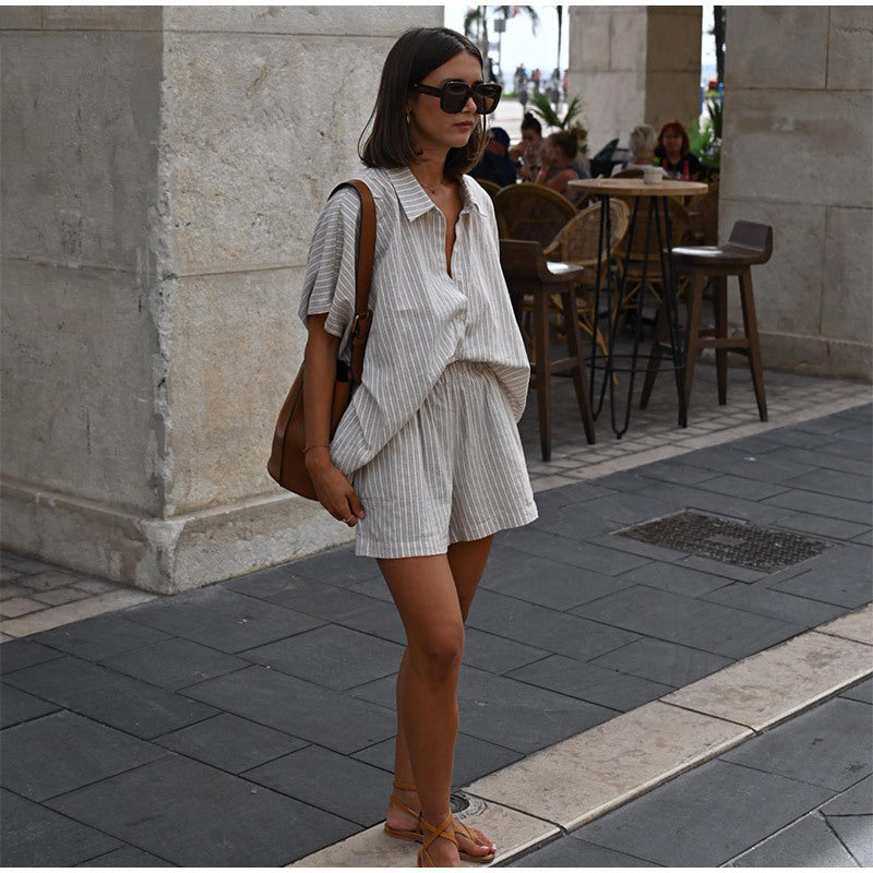 Ensemble Deux Pièces Avec Chemise Ample Et Short Taille Haute Pour Femme | Idéal Pour L’Été