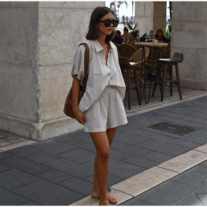 Ensemble Deux Pièces Avec Chemise Ample Et Short Taille Haute Pour Femme | Idéal Pour L’Été