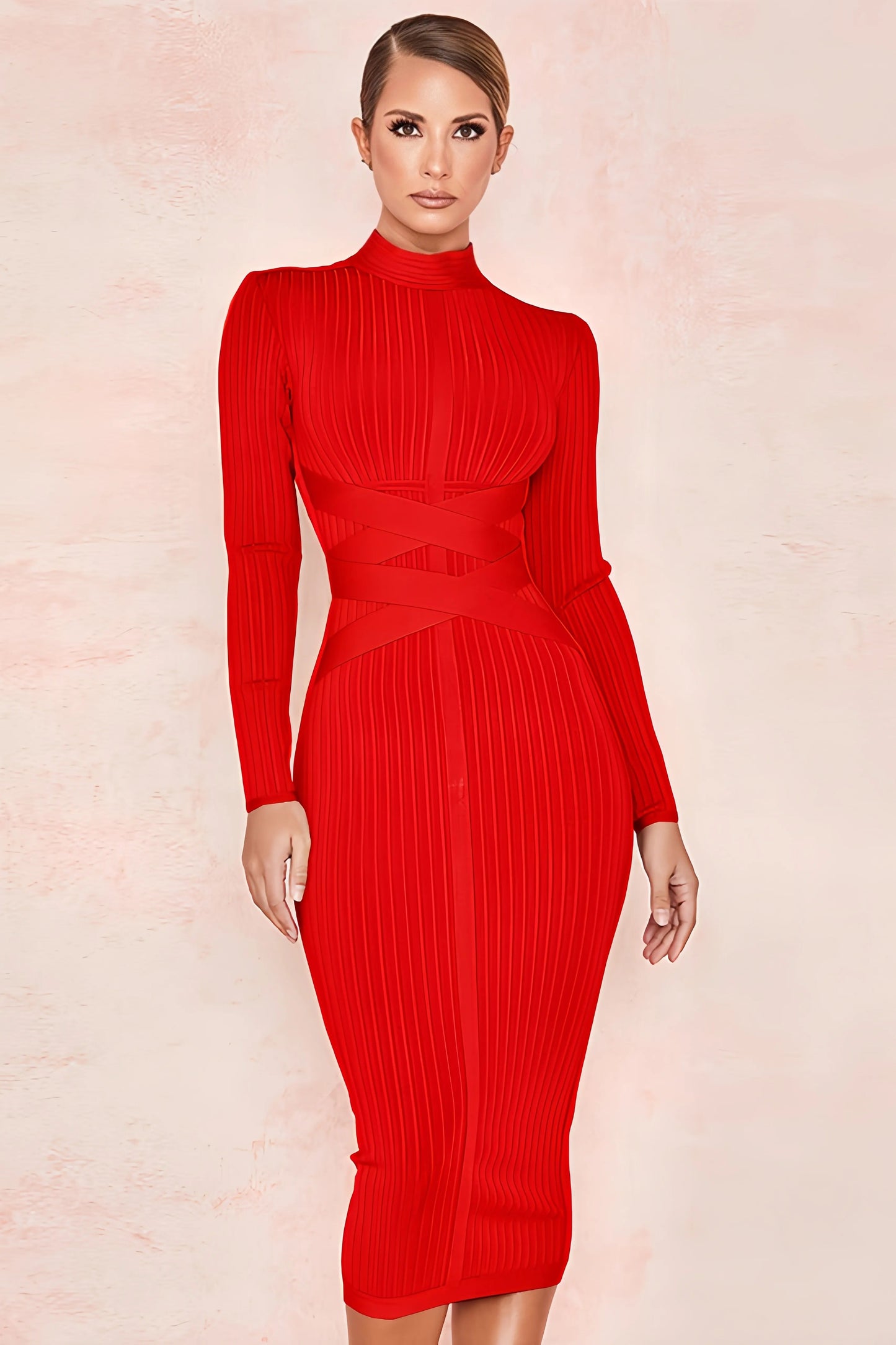 Robe Midi avec Col Montant et Coupe Ajustée pour Femmes | Idéale pour les Occasions Quotidiennes et Professionnelles