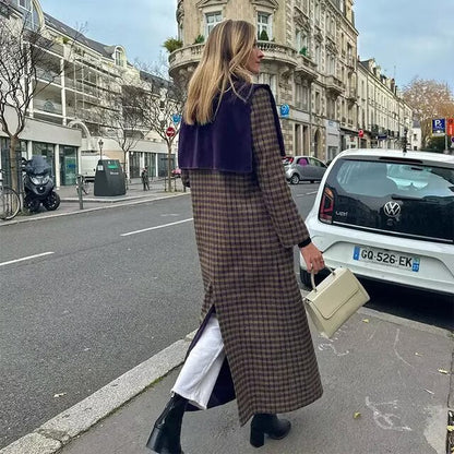 Trench-Coat à Motif Carreaux avec Poches Plaquées pour Femmes | Idéal pour Mi-Saison et Usage Quotidien