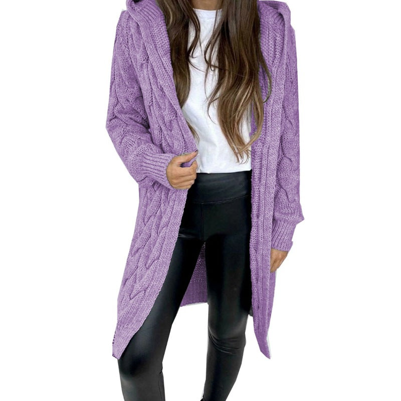 Cardigan à capuche à motif en relief pour femmes