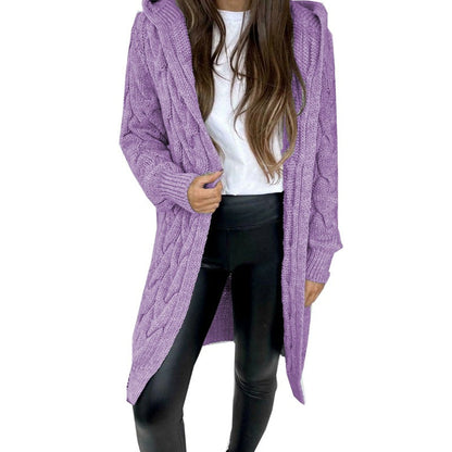 Cardigan à capuche à motif en relief pour femmes