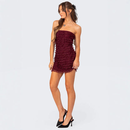 Robe Mini à Volants Superposés et Coupe Ajustée Sans Bretelles pour Femme | Idéale pour les Soirées et Occasions Festives
