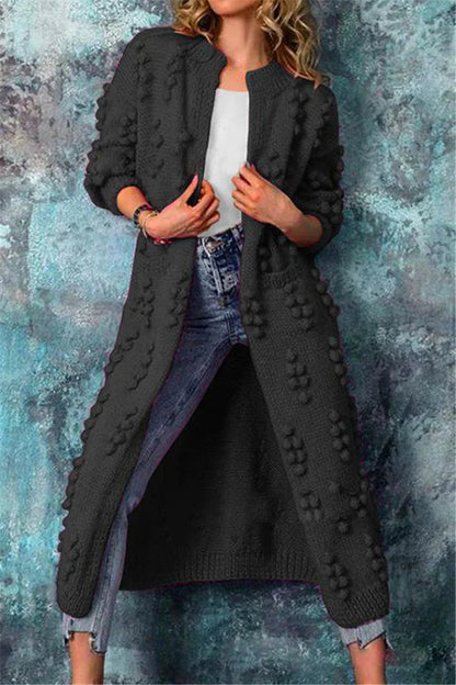 Cardigan long avec pompons et poches pour femmes | Idéal pour l’automne