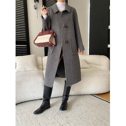 Manteau long à brandebourgs pour femmes