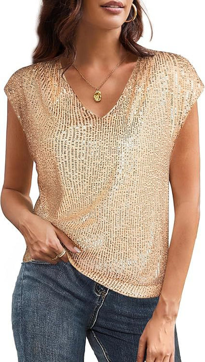 Haut À Paillettes Avec Col En V Pour Femmes | Idéal Pour Soirées Et Occasions